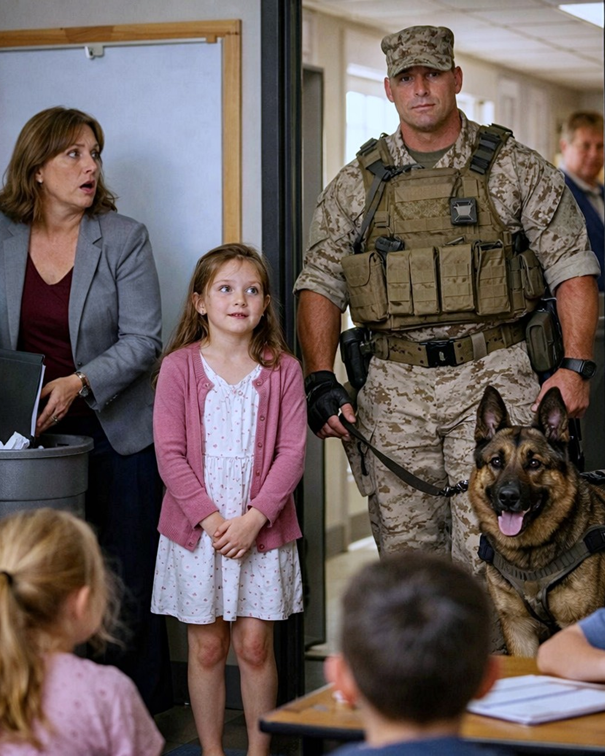 The Teacher Said, “Your Dad Is Nobody” — Until the Marine and His K9 Stepped Into the Classroom