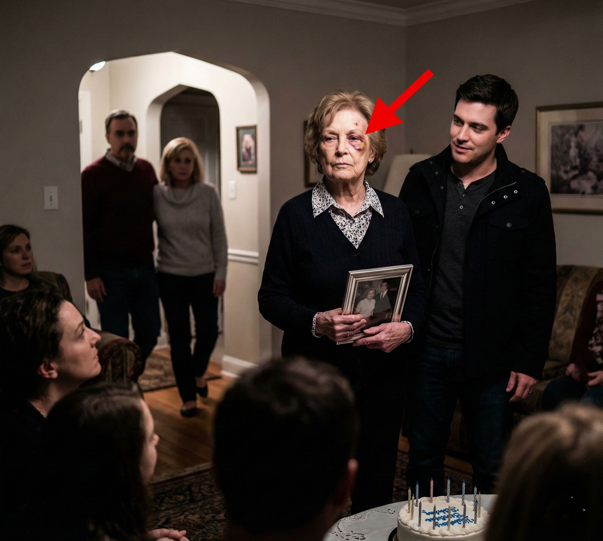 I stepped into the room on my 70th birthday with a dark bruise burning beneath my eye, and the laughter died instantly.