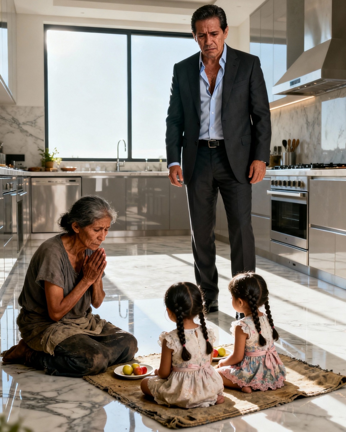 “I was never supposed to be home at that hour… but when a meeting was suddenly canceled and he came back for lunch, he froze in his own kitchen when he saw the housekeeper kneeling on the floor beside two small girls.”