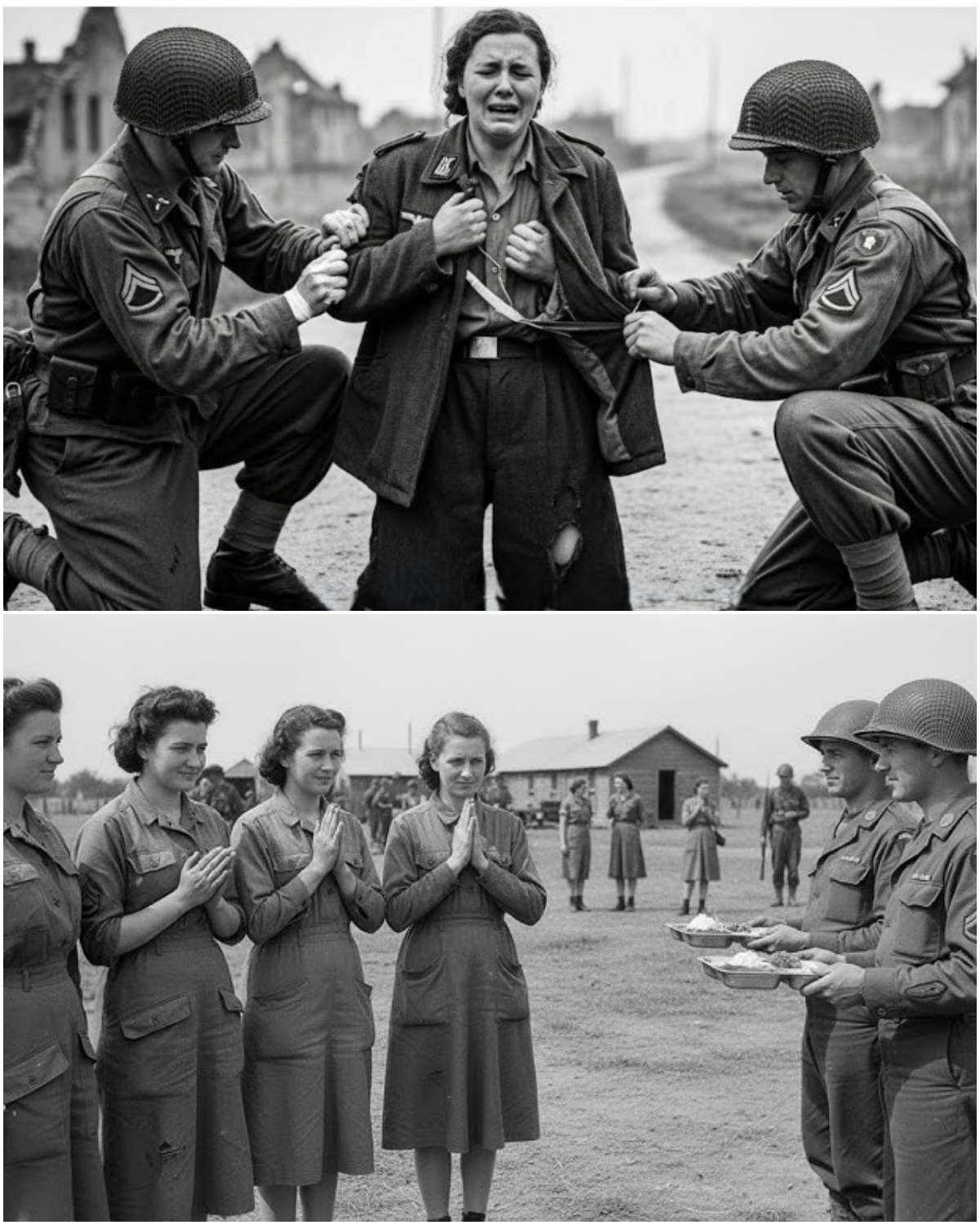 The German female prisoners of war thought today would be the last day of their lives, but they burst into tears when the American soldiers did this for them.