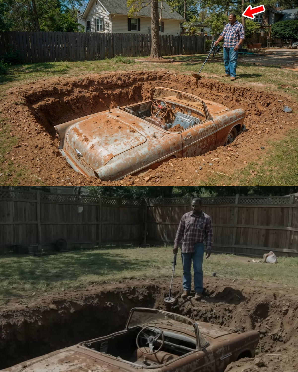 Man With a Metal Detector Found a Car Under His Yard, But When He Opened the Trunk — He Froze!