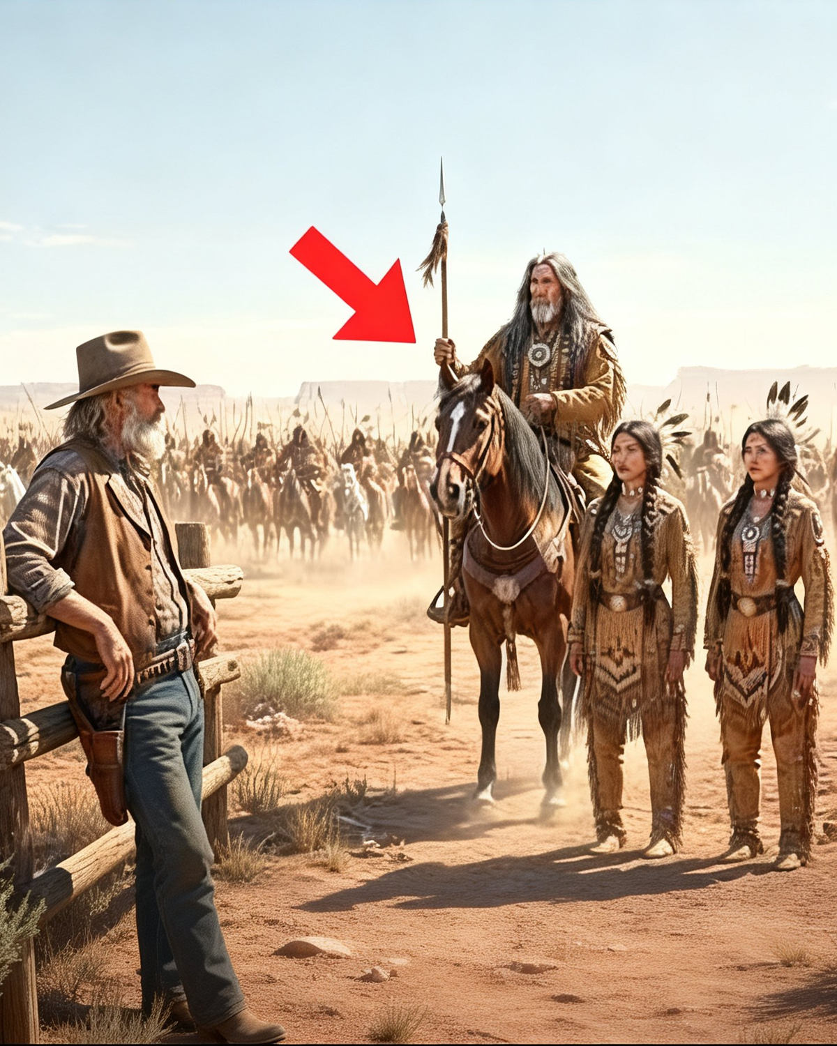 The rancher had nothing left — no family, no fortune, and only one horse to his name. Then one freezing night, two starving Apache girls appeared at his gate, desperate and trembling. Without thinking, he gave them his last horse and watched them vanish into the desert darkness. At dawn, the horizon filled with riders. Their father — a proud Apache chief — had come, not with gratitude, but with warriors ready for judgment.