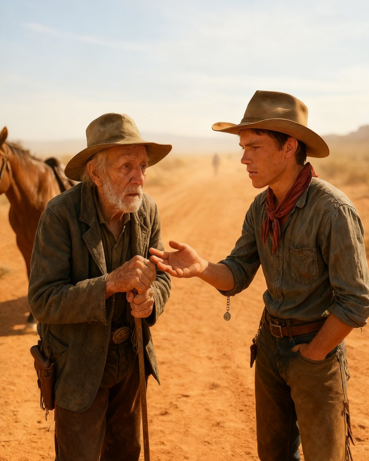 Everyone Ignored the Old Man by the Road, Until a Young Cowboy Helped Him He Was the Governor’s Dad