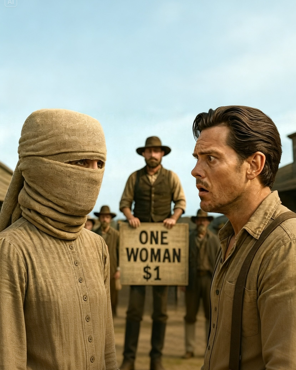 Poor Cowboy Paid $1 For Woman With Sack On Her Head – But When She Spoke, He Knew She Was The One