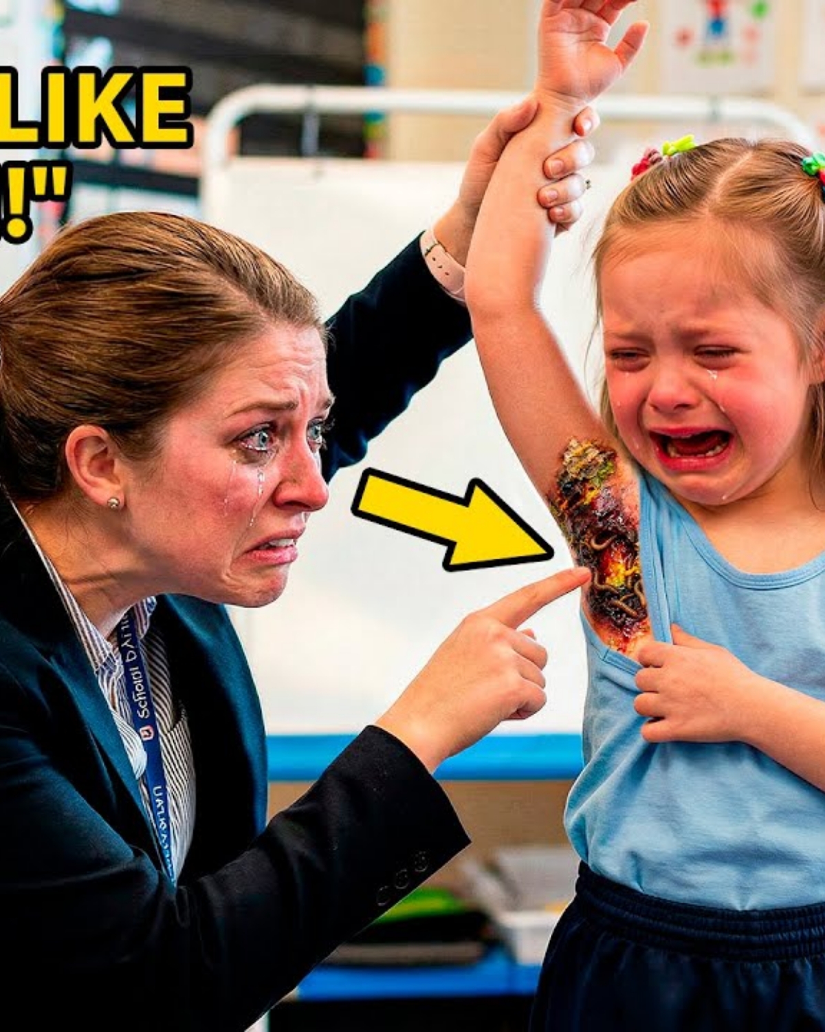 No one sits near the little girl because of the smell — teacher lifts her arm and calls 911 in tears