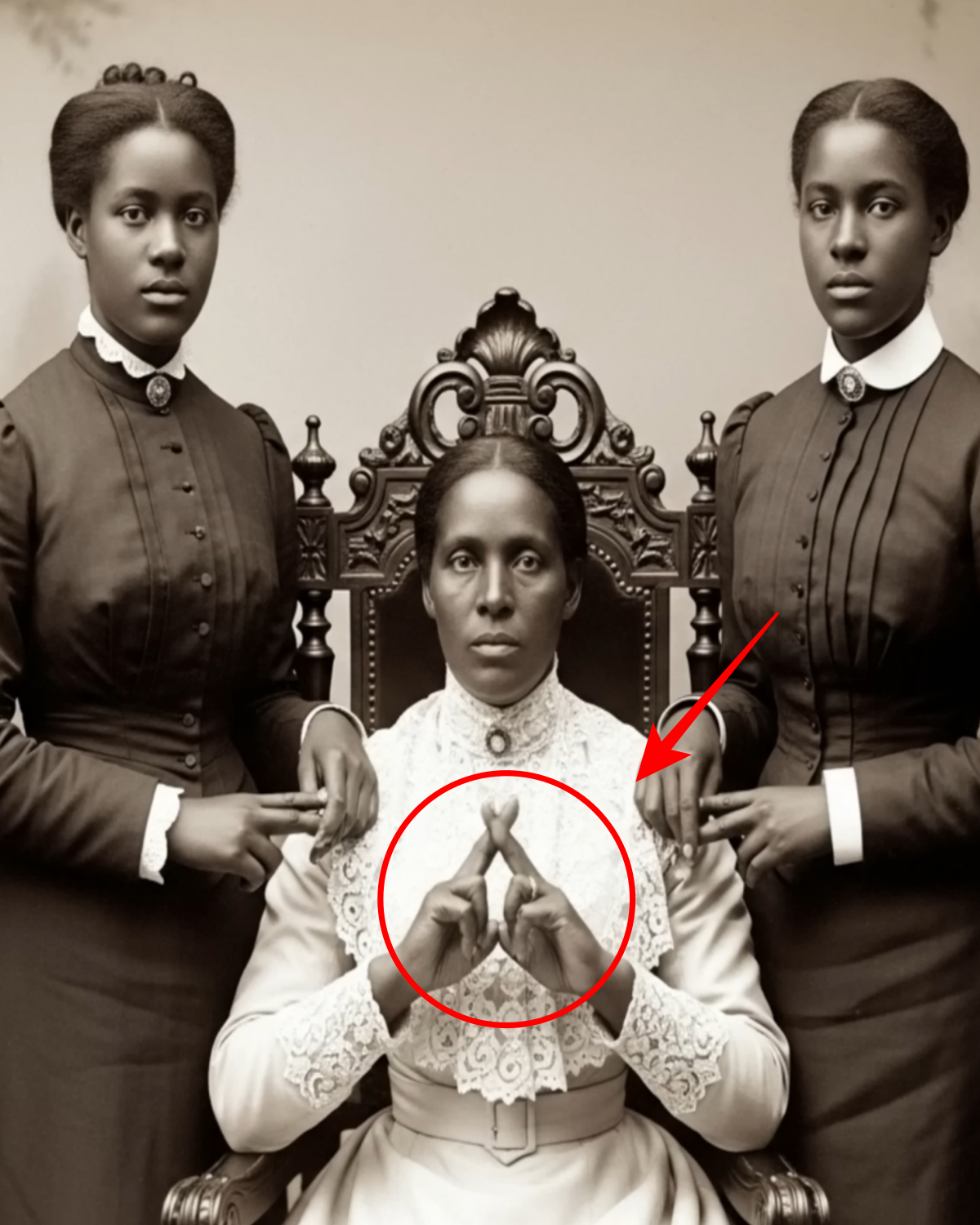 It was just a portrait of a mother and her daughters, but look more closely at their hands.