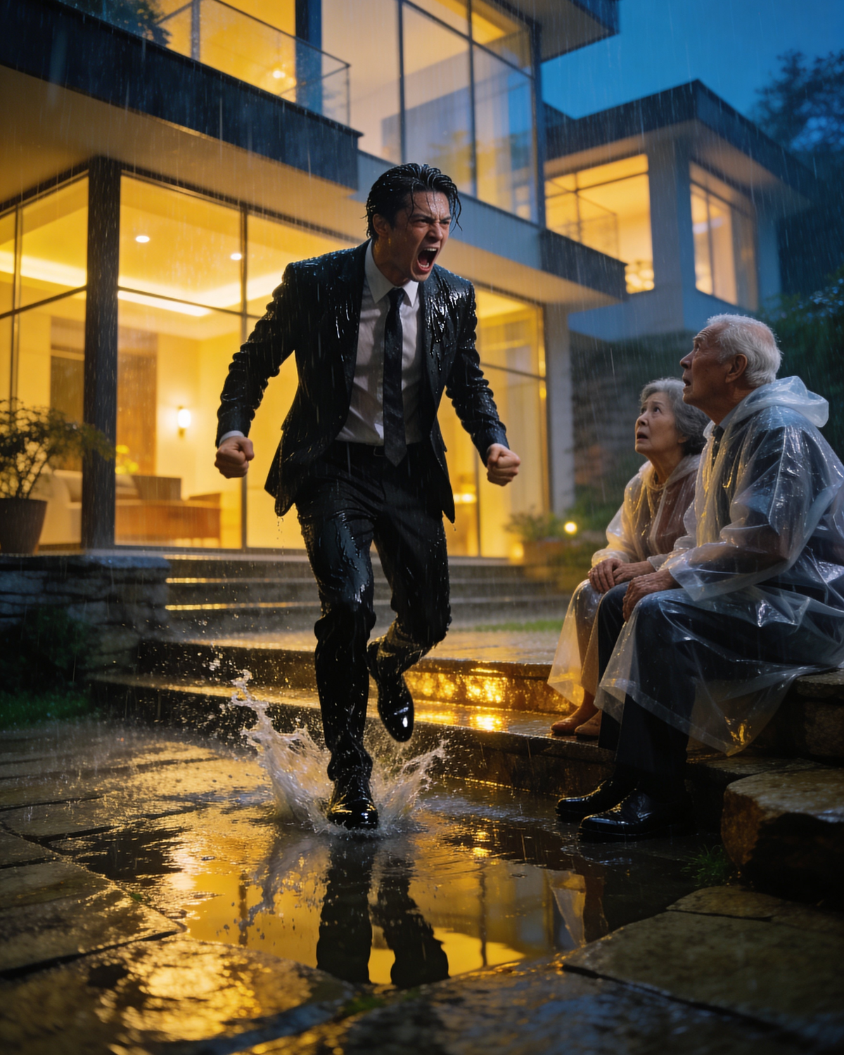 Millionaire arrives unexpectedly at the house he gifted his parents and finds them living on the street, in the rain…