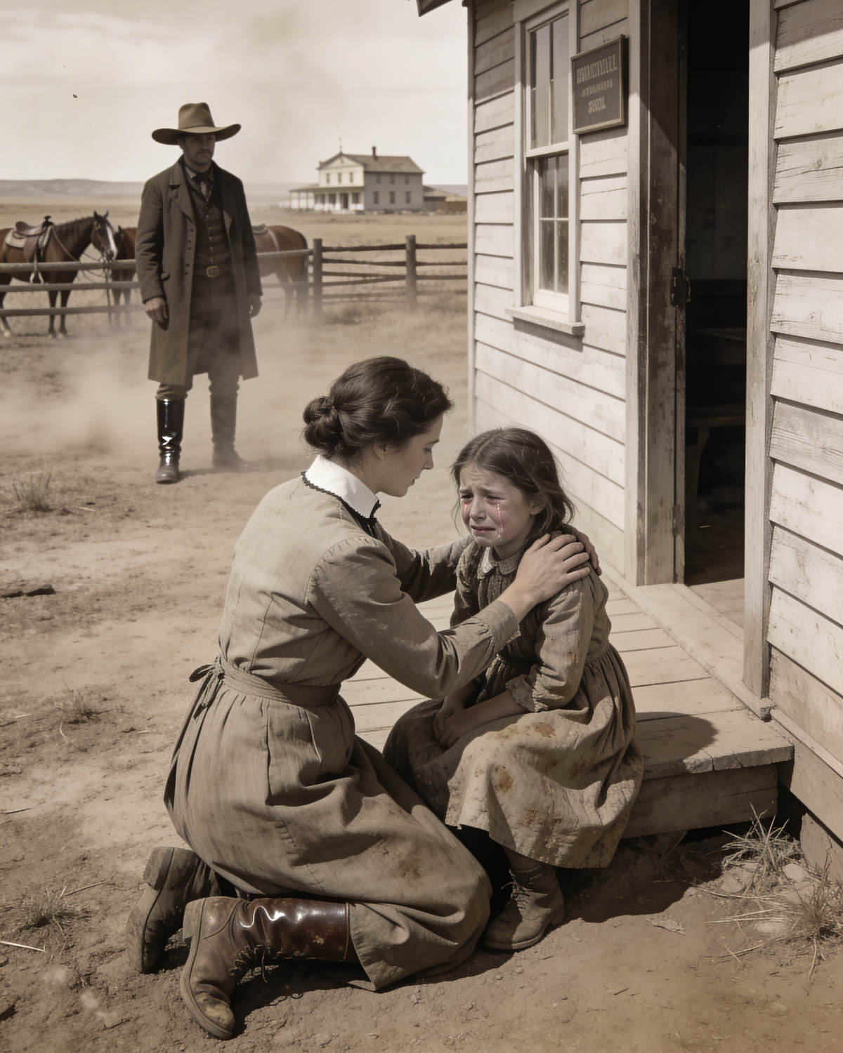 Poor Teacher Comforted a Crying Girl, Not Knowing Her Father Was the Richest Rancher in the Area