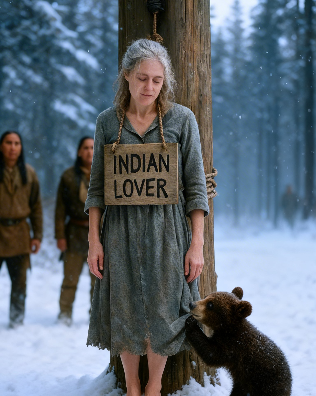 They Hung Her With a Sign That Said ‘Indian Lover’—Until a Bear Cub Pulled at Her Dress