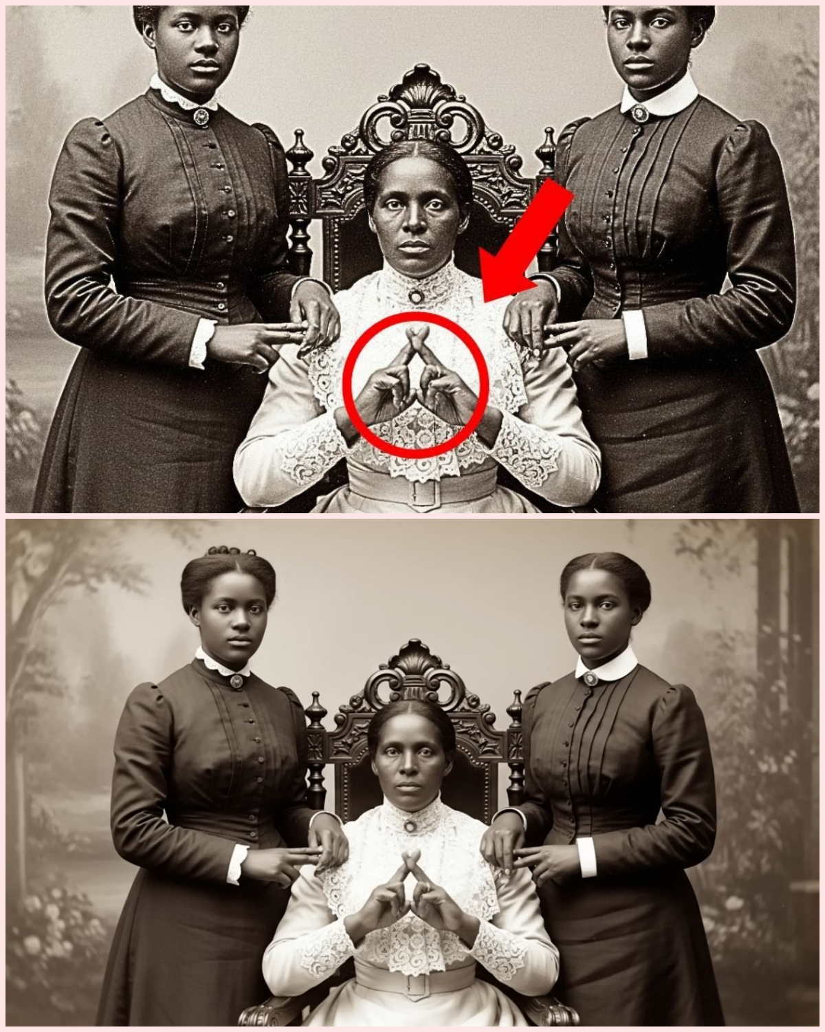 It was just a portrait of a mother and her daughters — but look more closely at their hands.