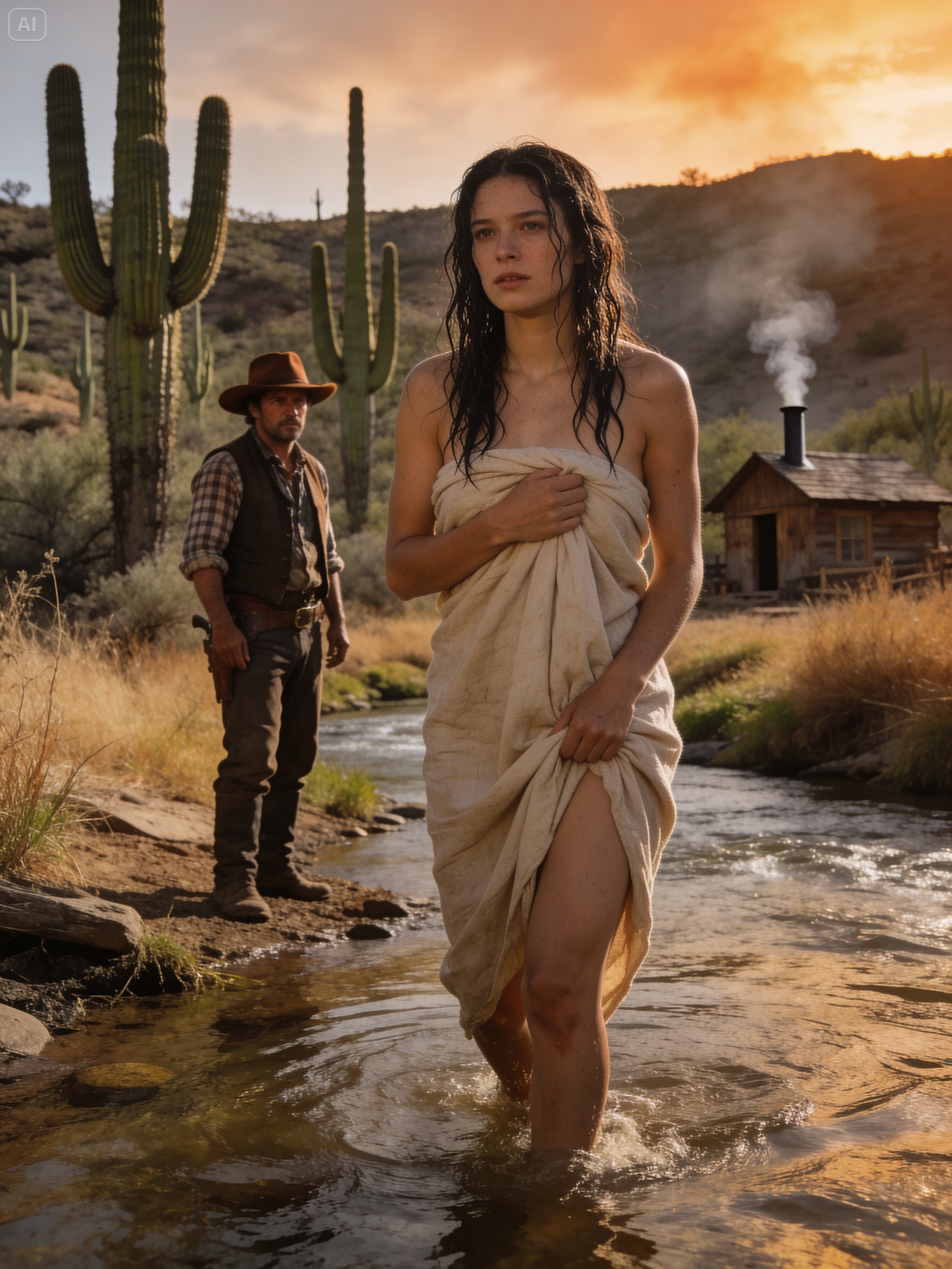 A WIDOWED RANCHER FINDS A YOUNG WOMAN BATHING IN HIS CREEK