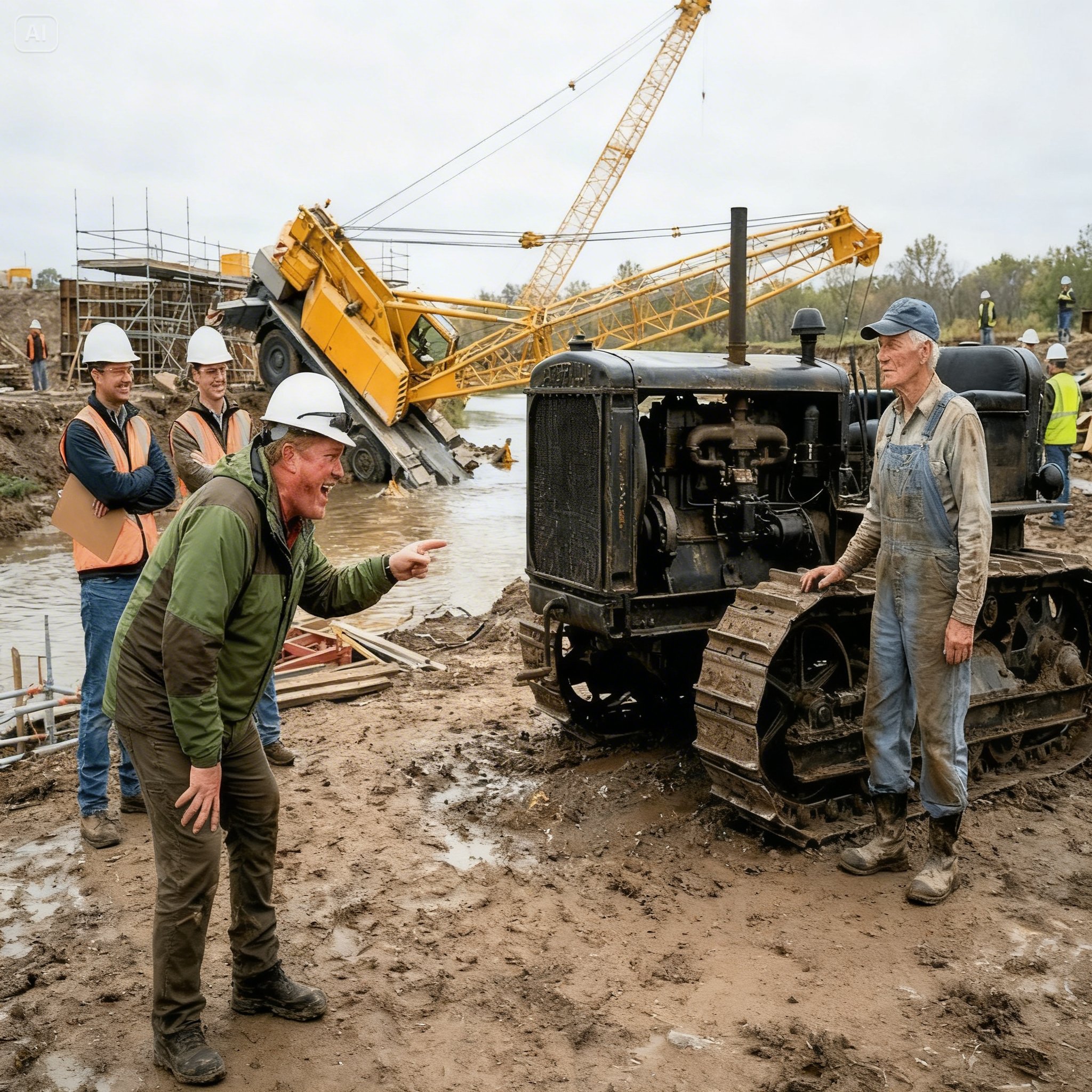The Engineers Said the Crane Was Lost — Then an Old Farmer Fired Up His 1928 Caterpillar and Pulled