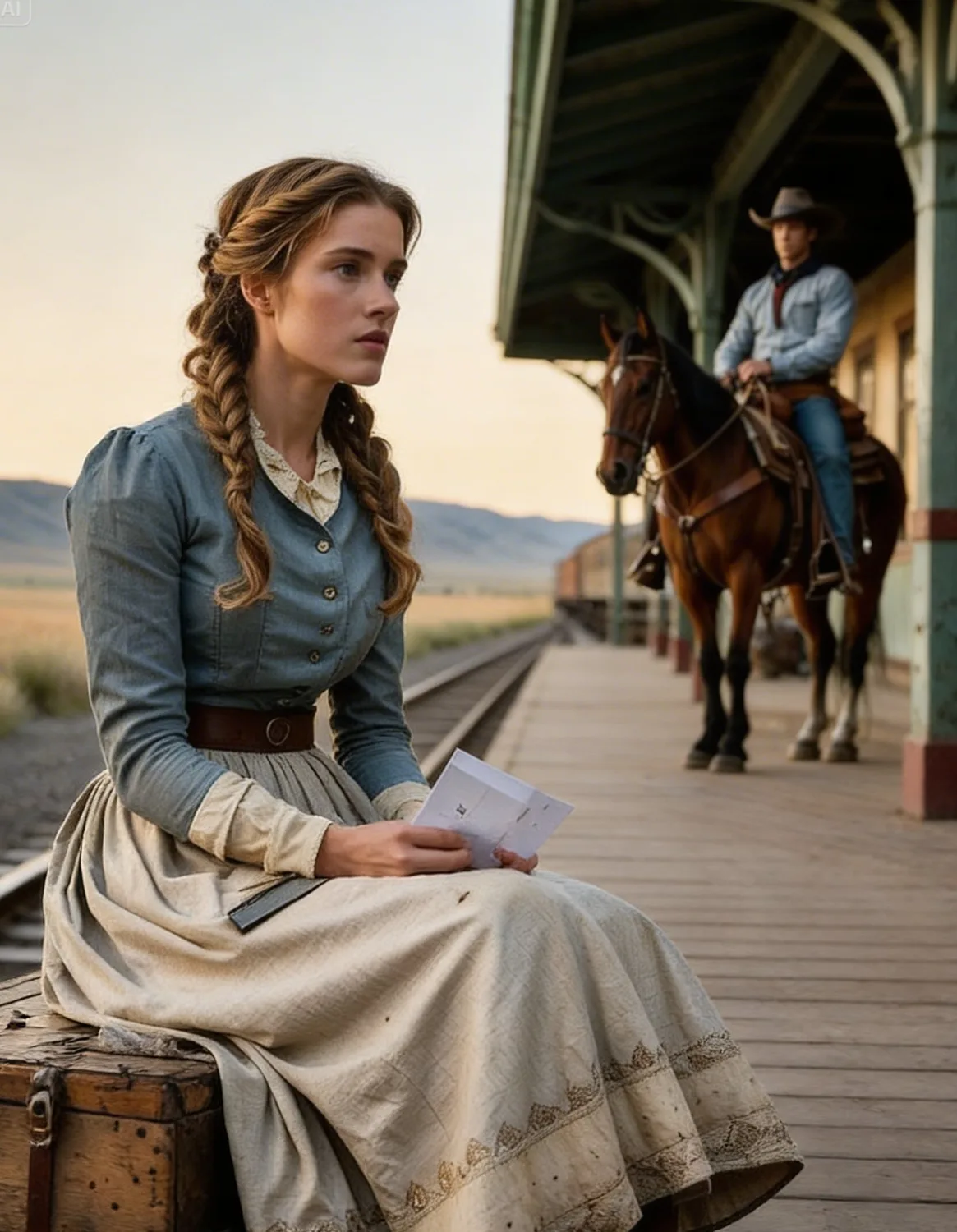 Abandoned Mail-Order Bride Sat on a Crate at the Station, Unaware the Cowboy Was Coming for Her