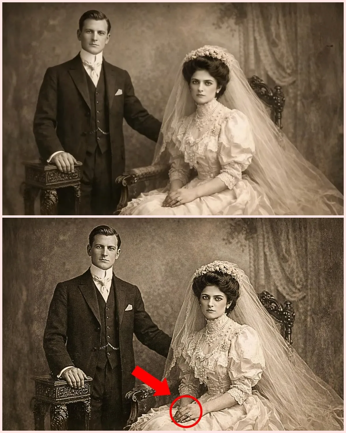 1910 Studio Portrait Discovered — Historians Are Stunned When They Zoom In on the Bride’s Fingers