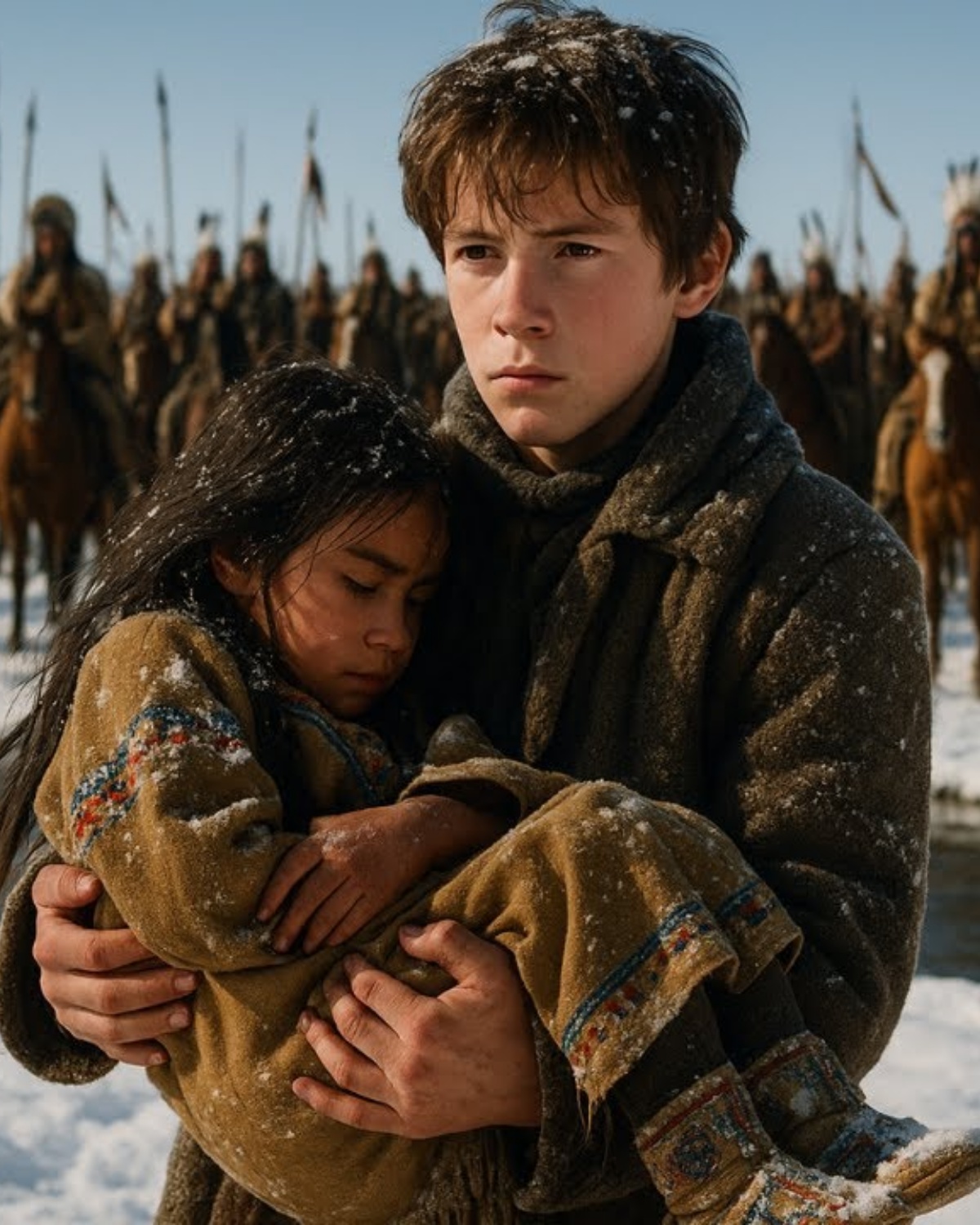 Little Orphan Carried a Native Child Out of Blizzard—Next Day, 500 Warriors Filled the Riverbank