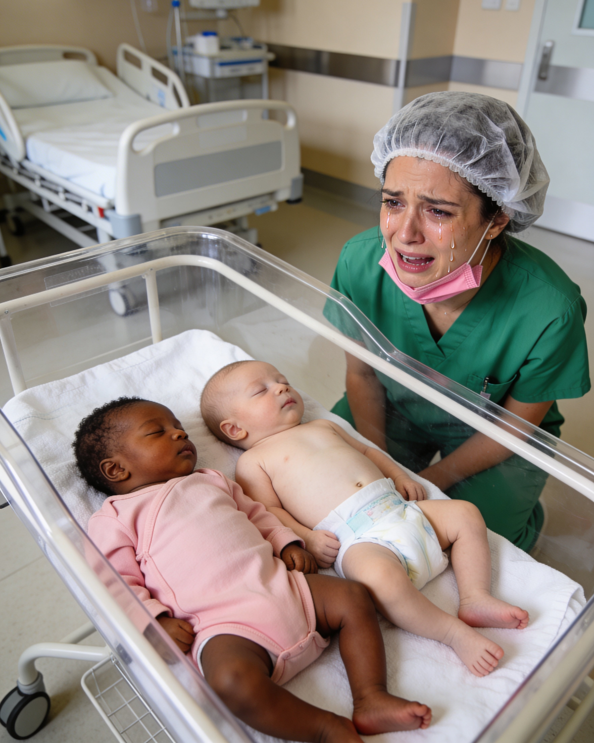 The nurse places the healthy baby next to her lifeless twin – When she looks, she falls to her knees crying!