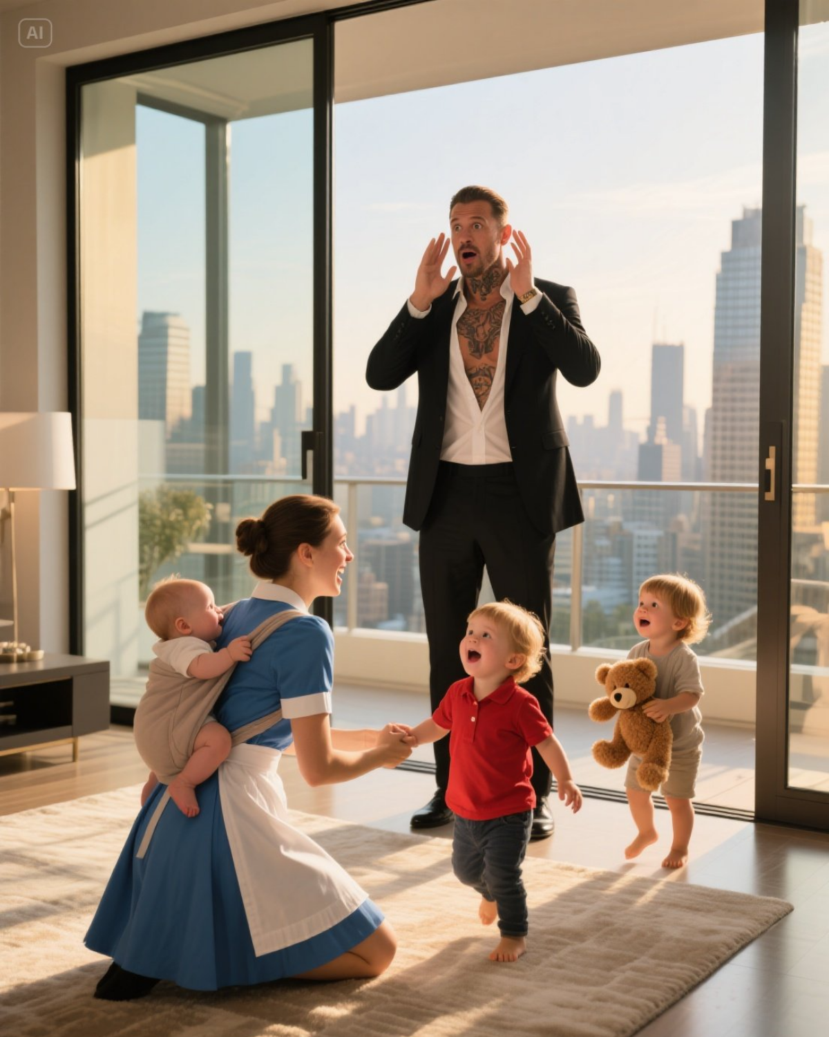The Feared Mafia Boss Returned Early – Then Froze When He Found the Poor Maid With His Triplets